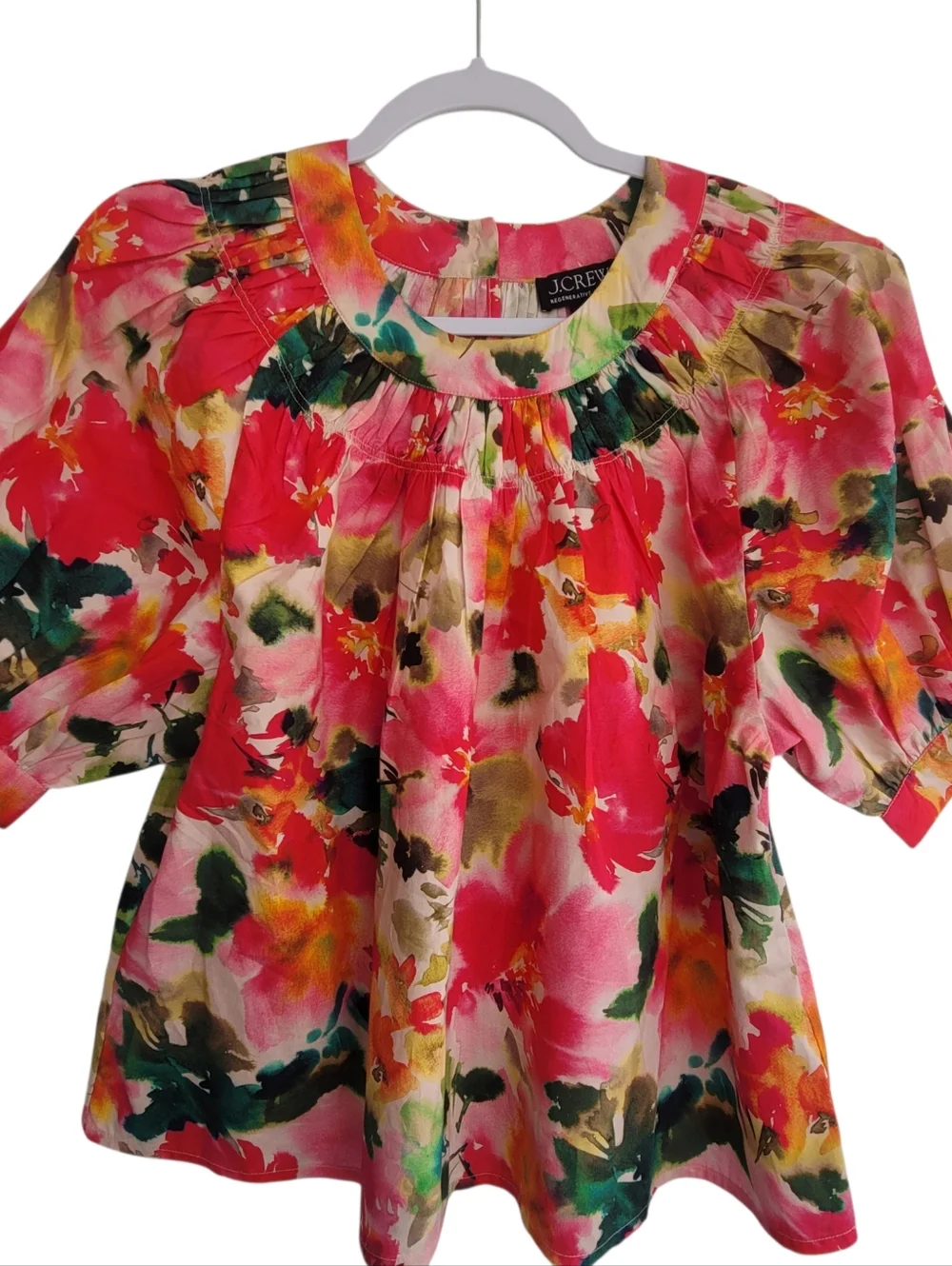 J. Crew Smock-neck puff-sleeve top in floral cotton poplin Women’s Size S